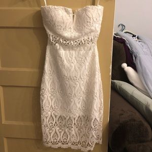 Bebe white strapless lace dress, to the knee